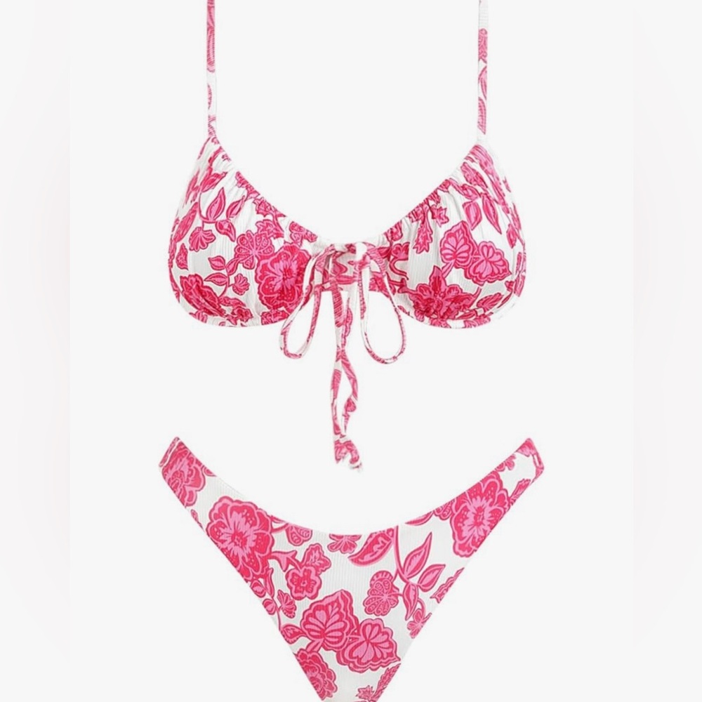 Floral Pink and White Bikini Set Sz S
